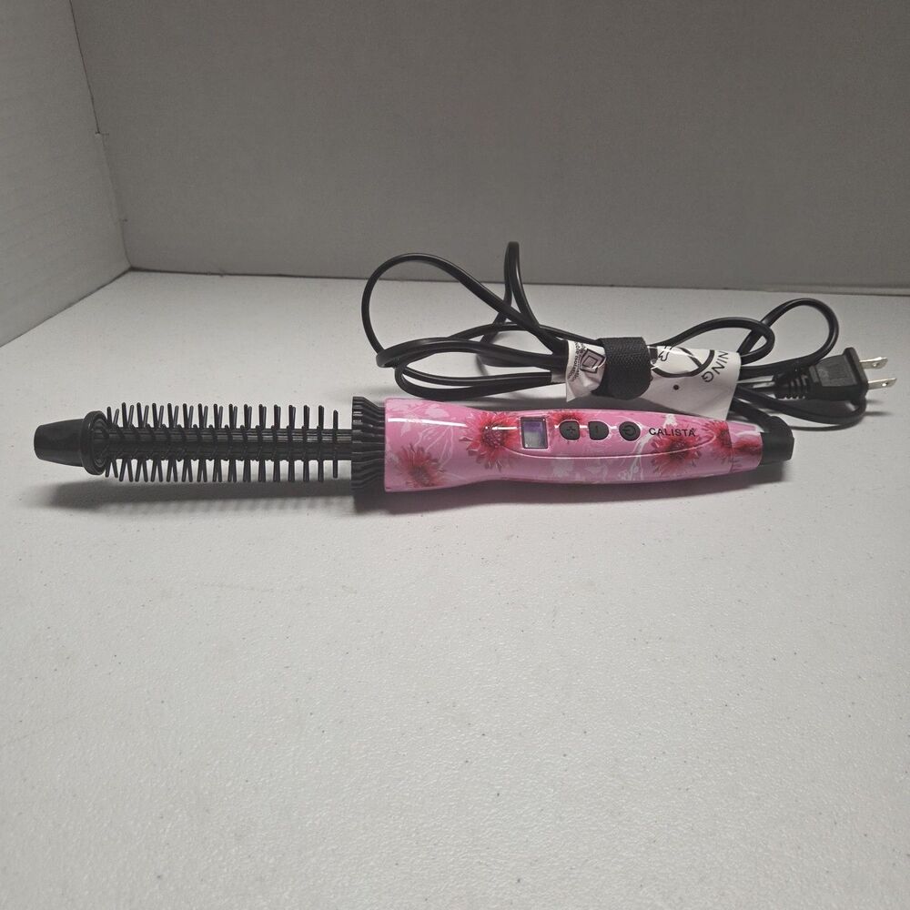 Calista Tools BRU1114D Heated Round Brush Hair Curler Pink Floral Flowers Works